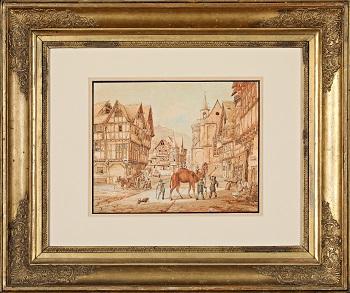 Bacharch, Marktplatz mit Kamel und Schaustellern