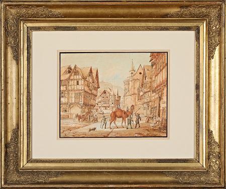 Bacharch, Marktplatz mit Kamel und Schaustellern